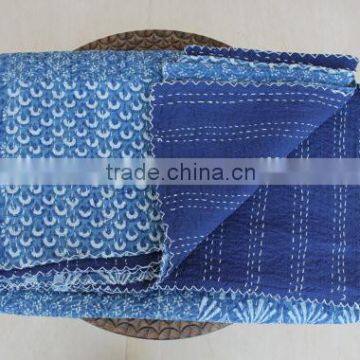 Indigo Blue PATCHWORK KANTHA Quilt Blanket Bedspread Throw Gudari Ralli India Bedding Patchwork Quilt Queen Bohemian Quilt Blue