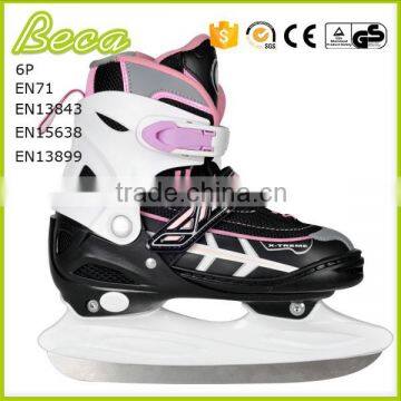 wholesale adjustable pvc leather pink ice hockey skates