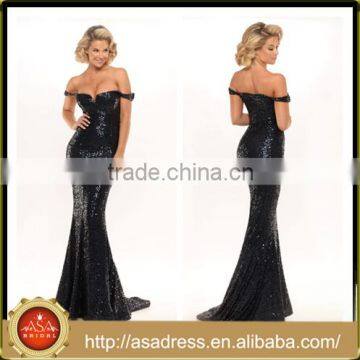 PS-01Exceptionally Sexy Custom Made Formal Evening Party Gown Full Length Sleeveless Black Sequined Prom Dresses for Party