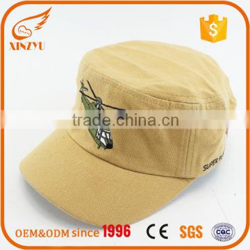 Wholesale cheap military officer cap/hat flat embroidered canvas military hats