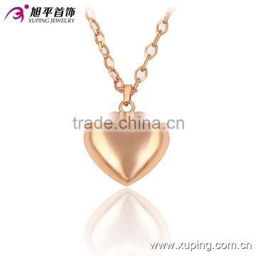 xuping fashion long necklace, China wholesale rose gold heart none stone polish Pendant Necklace