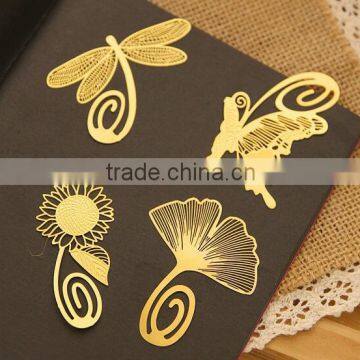 cute korea leaf flower dragonfly butterfly custom shape wedding bookmark brass etching crafts copper gold plate metal bookmark