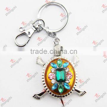 Popular turtle crystal metal silver keychain