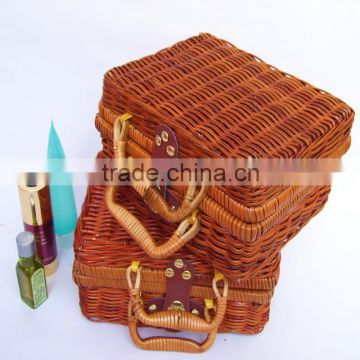 Vintage color rattan storage box wicker basket with handle