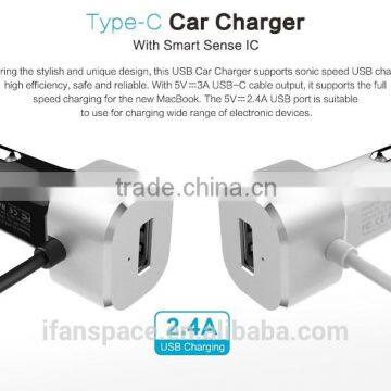 Car charger, single USB car charger with type C cable for iPhone 6s plus ,6s,5SE 5S,5C, Samsung