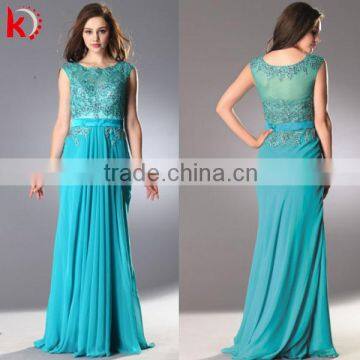 Gorgeous beaded snow flower pattern sleeveless chiffon evening dress in guangzhou