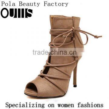 2016 Elegant Peep Toe Fashion Half Boots High Heel Lace-up Peep Toe Ankle Boots for Carton Fair PE4232