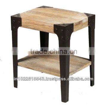 INDUSTRIAL SIDE TABLE , Metal WOODEN SIDE TABLE