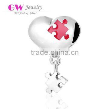 S165 Globalwin Diy Jewelry 925 Sterling Silver Heart Charms For Bracelets