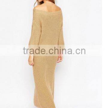 Classy Sweater Dress Fashion Autumn Winter Off Shoulder Design Women Rib Knit Dresses photo-2