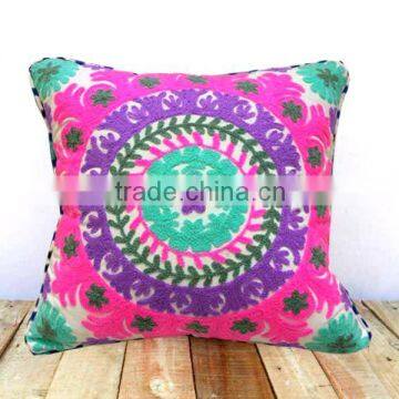 Indian Embroidry White Cushion Cover