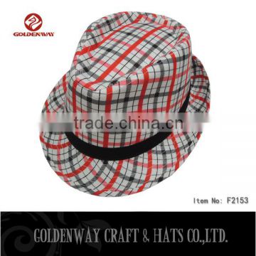 2015 new designs fashion cheap baby summer spring plaid fedora hat