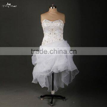 RSW897 Sexy Short Front Long Back Embroidery Designs Wedding Dresses For Fat Woman And Low Girl