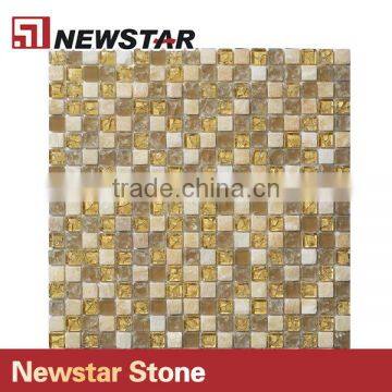 Newstar Coloured Gold Color Glass Mosaic Tile Art Backsplash For Kitchen photo-5