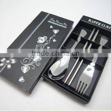 Stainless Steel Silver and Gold Cutlery Set, Spoon, Chopsticks, Fork 5 PCS Set With Gift Box photo-2