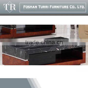 Antique Black Marble Top Wooden Base Coffee Table for Living Room Furniture Set photo-4