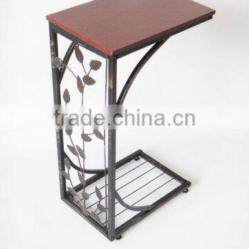 RH-4424 Metal Accent Wooden Table Vine Leaf Design Modern Sofa Side Table photo-2