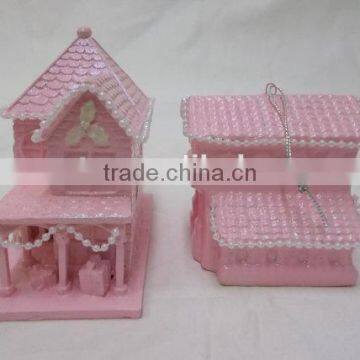 Shabby Pink Glitter Christmas Village Houses photo-4