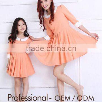 modern orange dress with lapel collar parent-child frock dress Mother and Daughter dress design