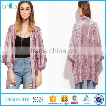 2017 Spring Women Clothes Pink Kimono Open Front Three Quarter Length Sleeve Kimonos