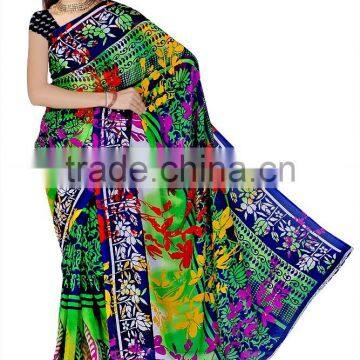 Flower Printed Black & Red Glamour Saree With Blouse photo-4