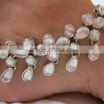 PAYAL Anklets pair KUNDAN SILVER TONE