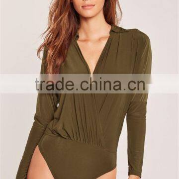 MGOO 2017 High Quality Green Olive Bodysuits Shirts Jersey 95% Cotton 5% Spandex Long Sleeves Fashion Shirts photo-3
