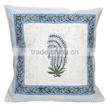Cushion Cover - BLOCK PRINTED - Sky Blue Motif photo-2