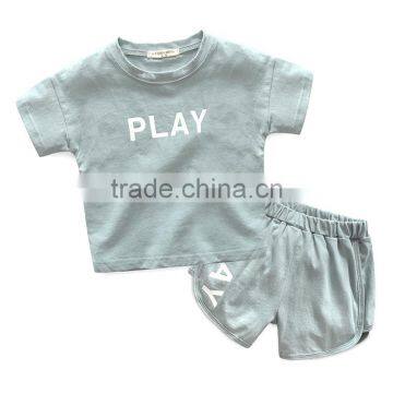 Wholesales Summer Cotton Short Sleeve Kids t Shirt With Pants Set photo-3