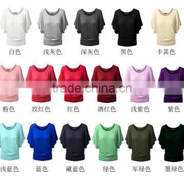 Women Shirt Summer Short Batwing Sleeve Solid Female Tops S6310012