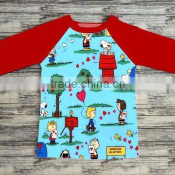 2017 fashion ruffle raglan valentine design wholesale icing ruffle shirt kids ruffle raglan shirt