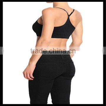 Seamless Cross Strap Back SPORTS BRA TANK TOP Stretch Bandeau Cami Black Color photo-4