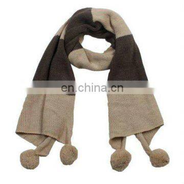 2015 ladies' fashion winter warm knit check scarf with pompom