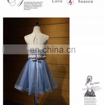 A17EL0006 Two Piece Sexy White and Navy Blue Skirt Short Leisure Keyhole Back Prom Dresses
