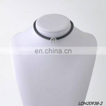 Fashion Mini Crescent Necklace Handmade Leather Choker Necklace Minimalist Necklace photo-3