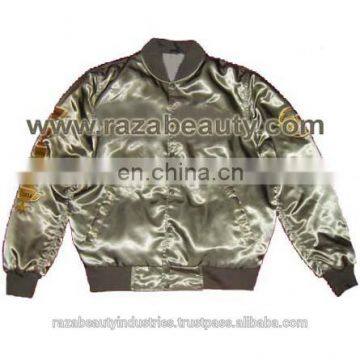 Olive Green Satin Varsity Jackets, Olive Green Custom Satin Baseball Jackets, Satin Bomber Jackets