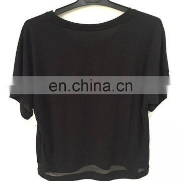 2017 Summer Mesh Cloth Splicing Printing Round Neck T-shirt photo-2