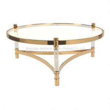 Best Selling Round Acrylic Coffee Table With Stainless Steel Electroplated Titanium Frame photo-2