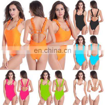 Small Ruffles Double Shoulders High Cut Hot sexy photo Lady swimwear