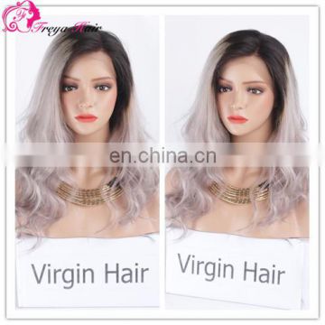 Freya hair hot sale 100% human brazilian ombre colour 1BT gray remy hair 130% density 10-26 inch front lace wig