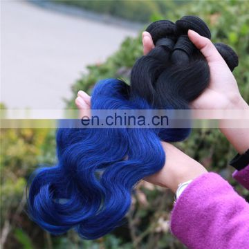 fashion 2015 ombre 1b-blue body wave silky straight brazilian human hair extension colored two tone hair weave for black women