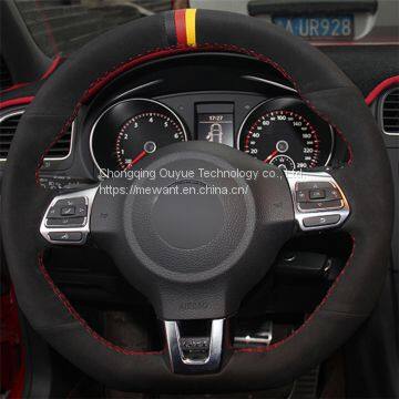 Hand Stitching Black Suede Steering Wheel Cover Strips for Volkswagen Golf 6 GTI MK6 VW Polo GTI Scirocco R Passat CCR-Line photo-3