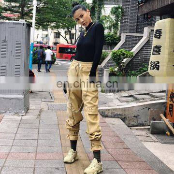 TWOTWINSTYLE Casual Trousers For Women High Waist Bandage Chain Eyelets Elastic Ankle Length photo-4