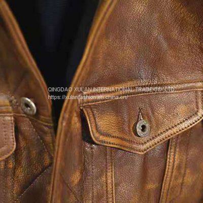 2021NEW FASHION WASHED MEN'S GENUINE COWSKIN LEATHER JACKET FACTORY HOT SALE photo-2