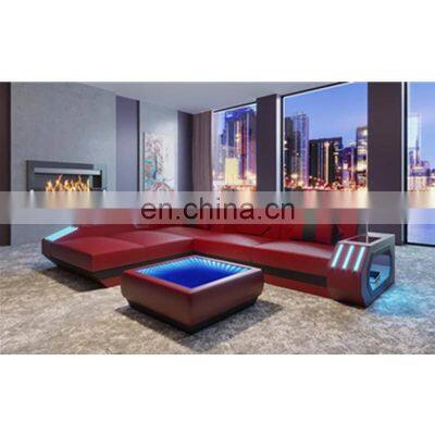 New arrival living room sofas super modern style living room furniture LED lamps top quality leather couch