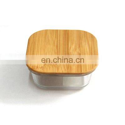 customized  square empty glass container with bamboo wooden lid