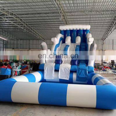 China supplier pvc giant heavy duty inflatable water slide with big swimming pool