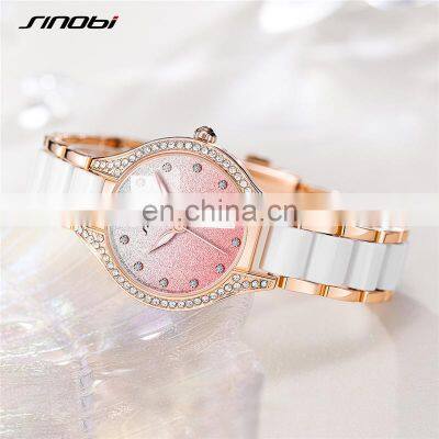 2022 New Spring SINOBI Ladies Bracelet Watch Bangle Belt Cutting Flower Mineral Glass Pink Color Japan Quartz 2035 Movement