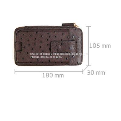 Handmade Leather Goods Ostrich Leather Zipper Mobile Phone Clutch Leather Long Wallet Customization photo-5