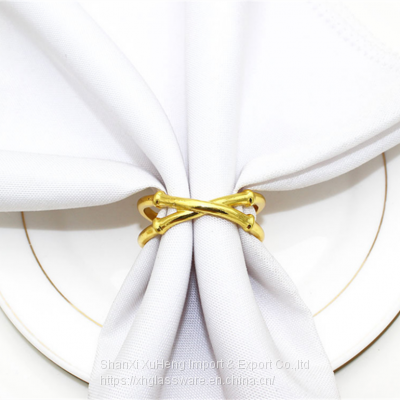 Spot Simple Style Bamboo Metal Golden Buckle Napkin Ring For Event Decoration photo-3